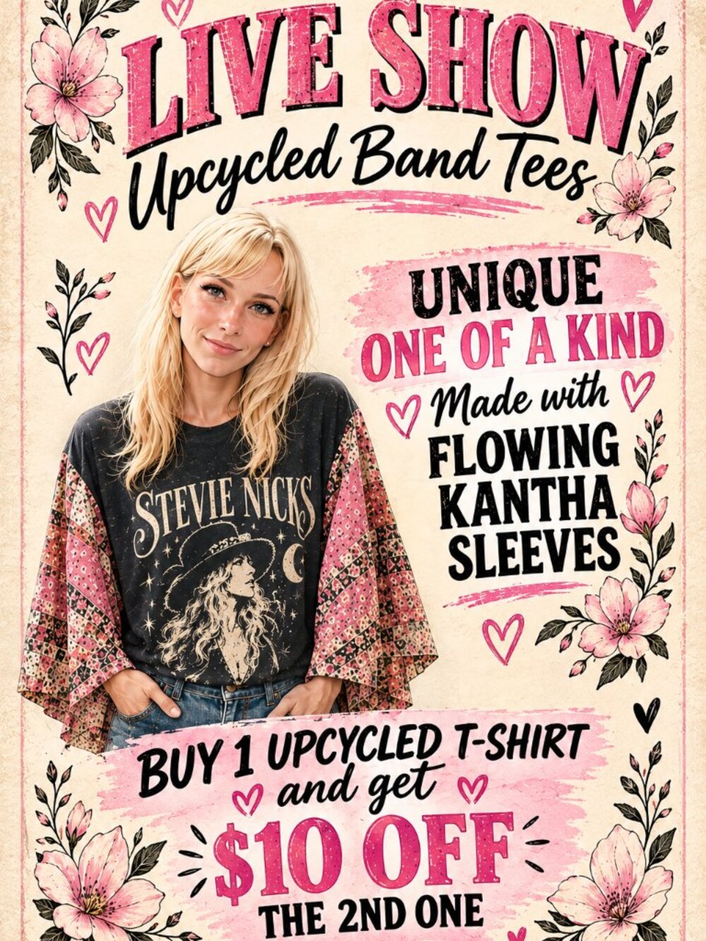 Live show listing for UpCycled Band t-shirts